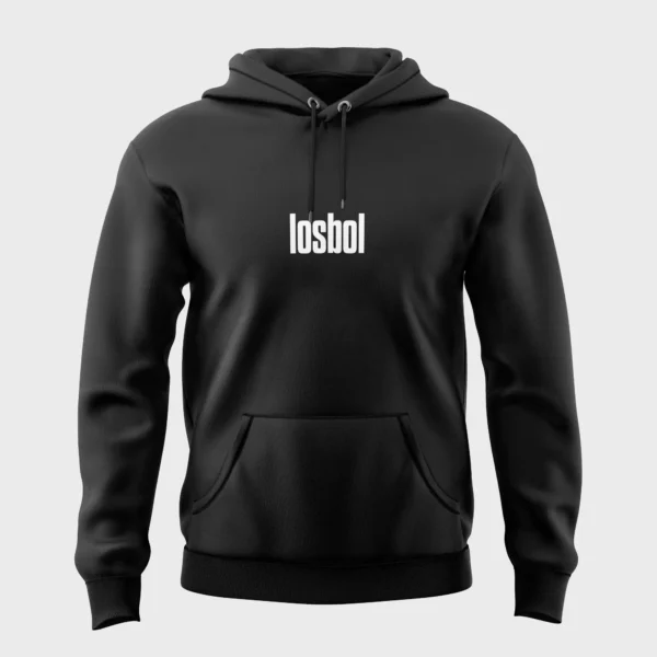 Zwarte hoodie met opdruk 'losbol' in witte tekst
