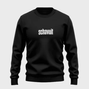 Zwarte trui met opdruk 'schavuit' in witte tekst