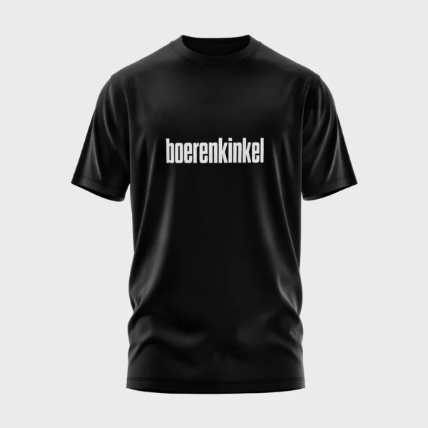 Zwart t-shirt met opdruk 'boerenkinkel' in witte tekst