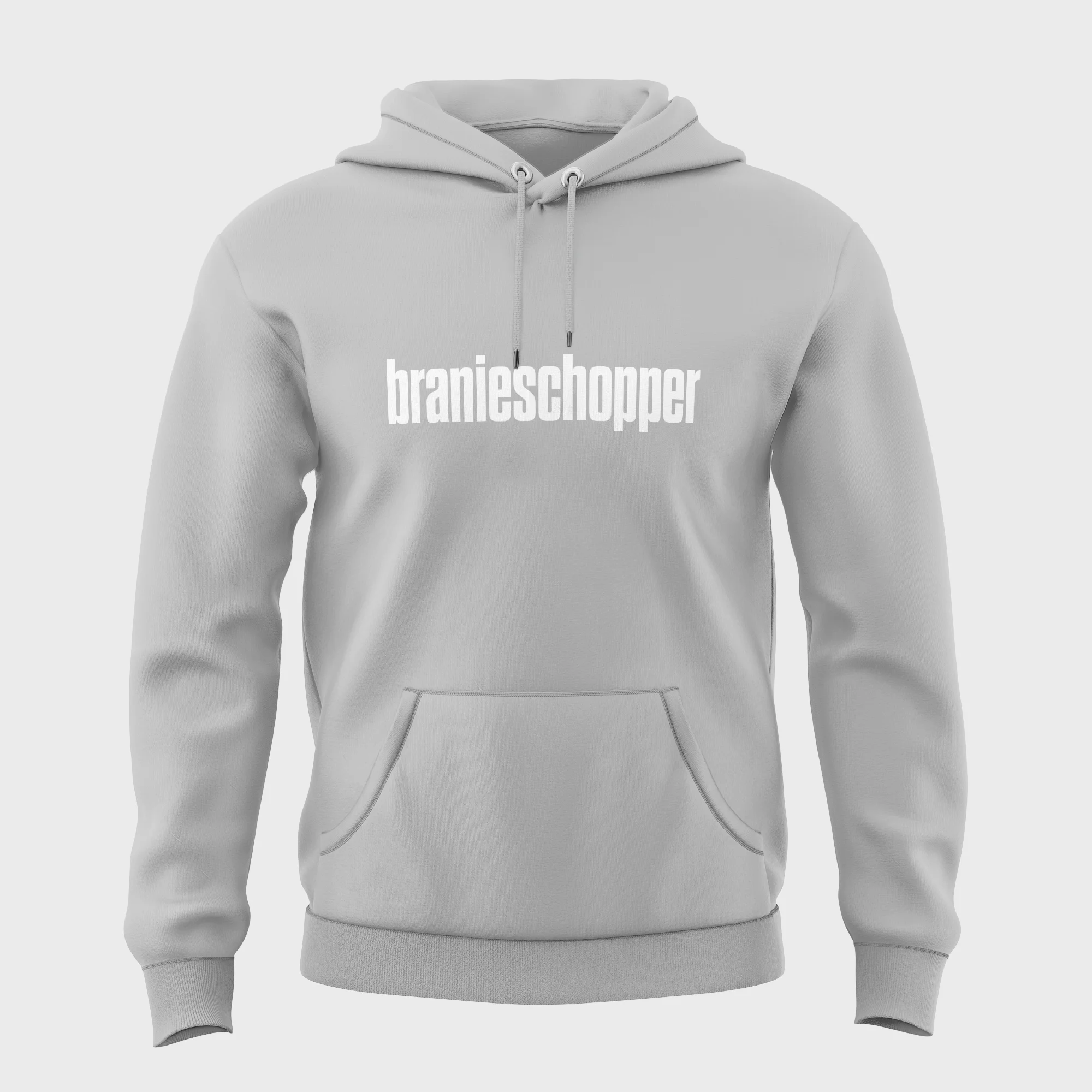 Grappige grijze hoodie met opdruk 'branieschopper' in witte tekst