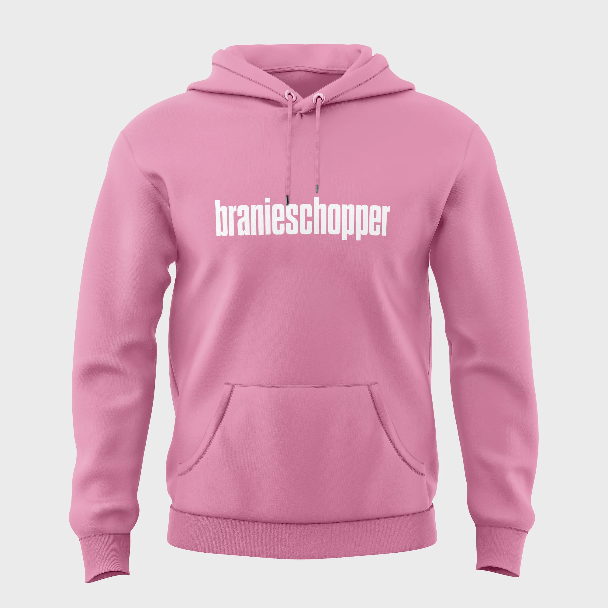 Grappige roze hoodie met opdruk 'branieschopper' in witte tekst