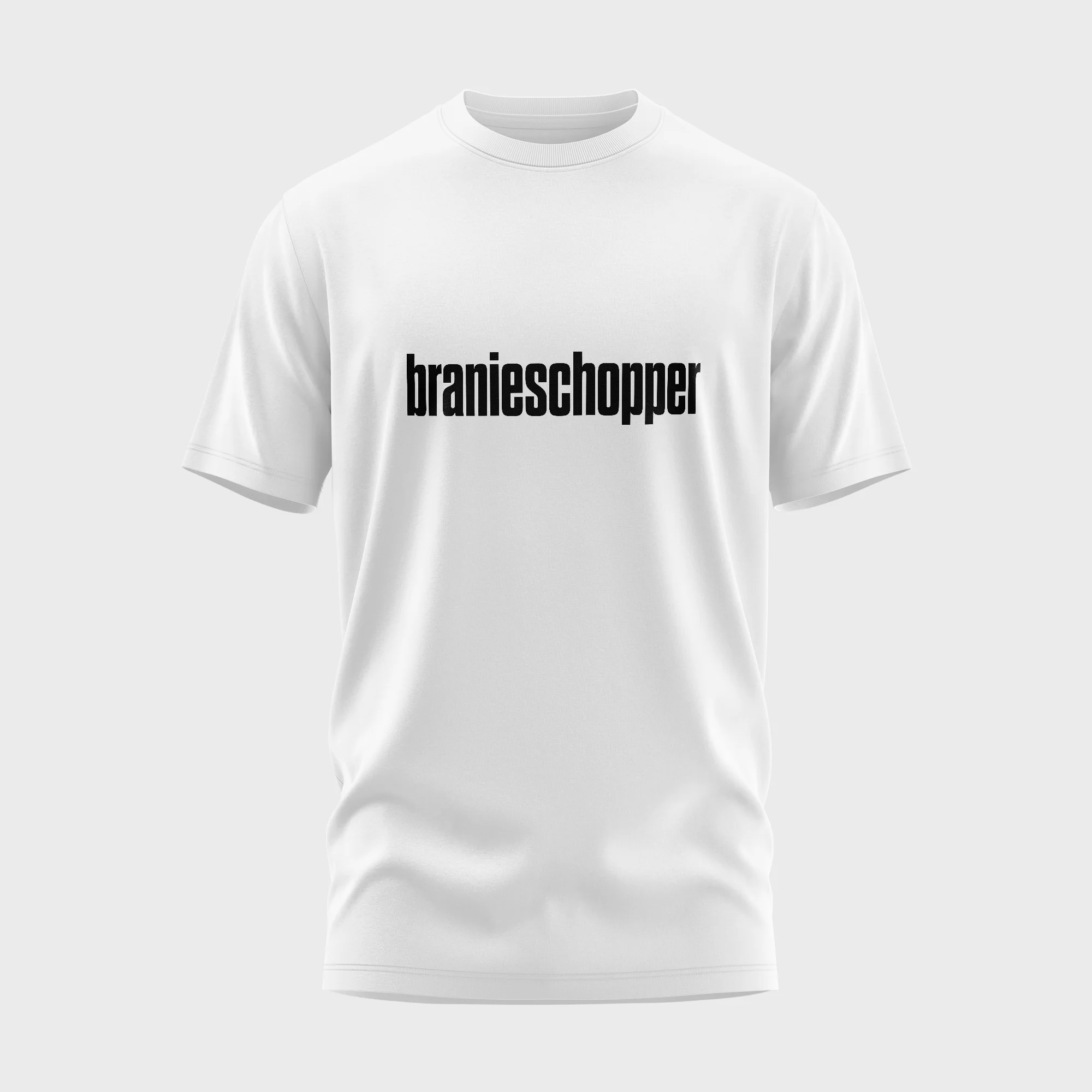 Grappig wit t-shirt met opdruk 'branieschopper' in zwarte tekst