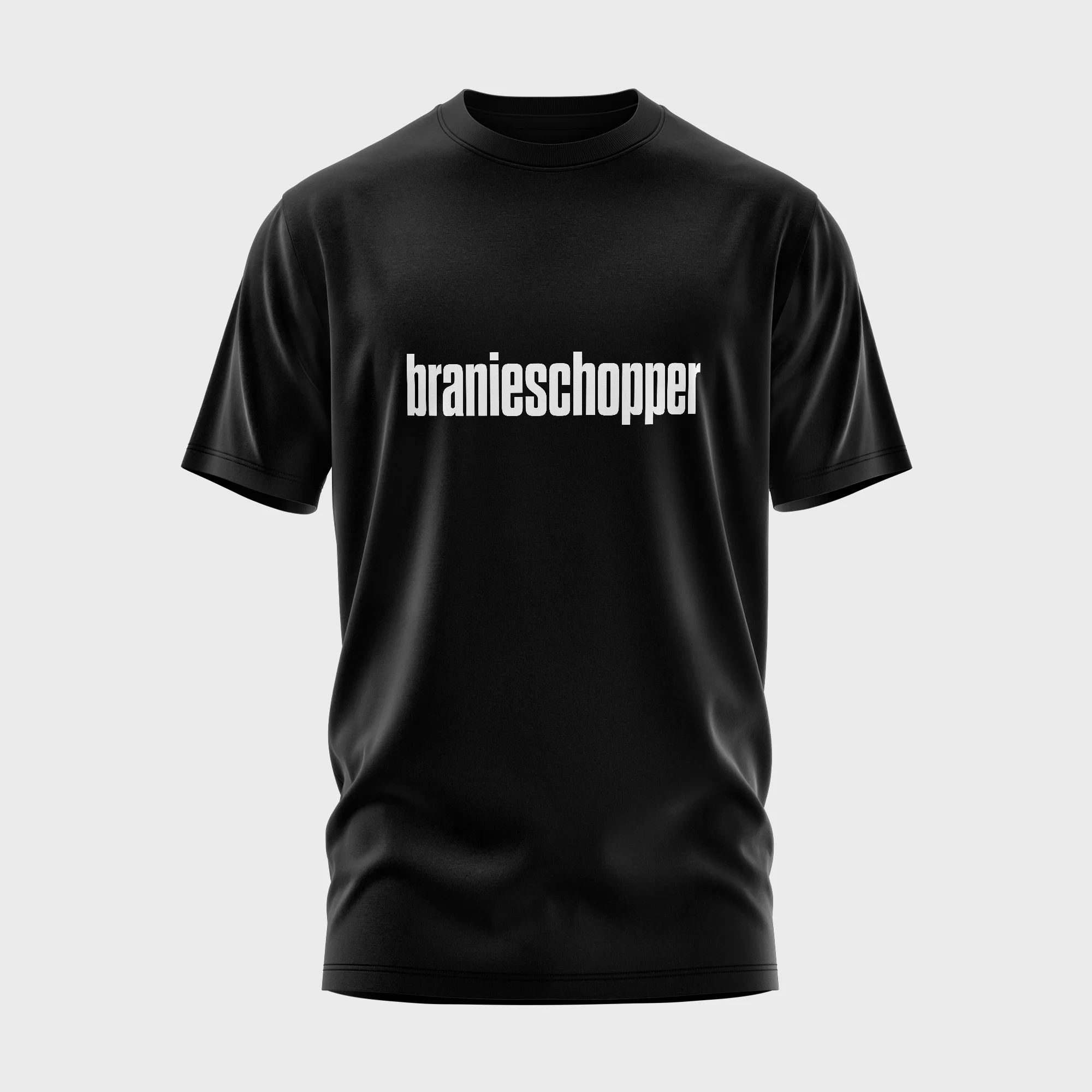 Grappig zwart t-shirt met opdruk 'branieschopper' in witte tekst