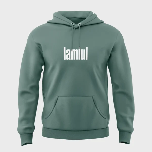 Groene hoodie met grappige opdruk 'lamlul' in witte tekst