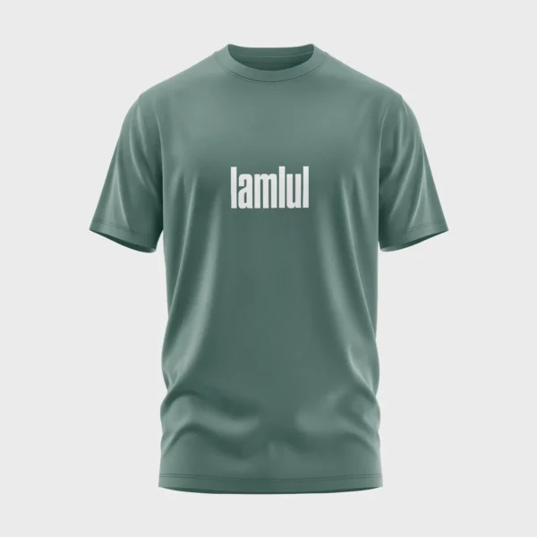Groen t-shirt met grappige opdruk 'lamlul' in witte tekst