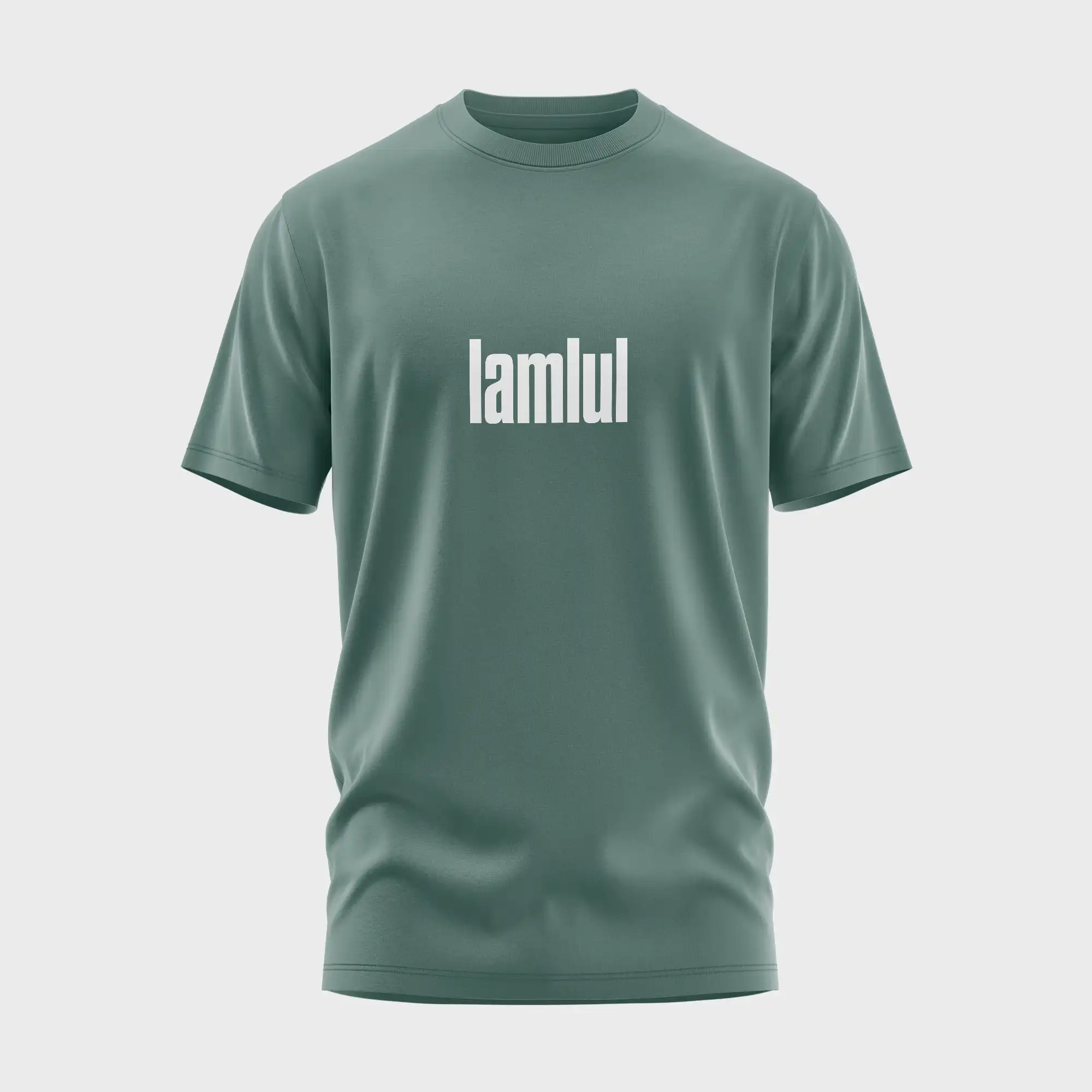 Groen t-shirt met grappige opdruk 'lamlul' in witte tekst
