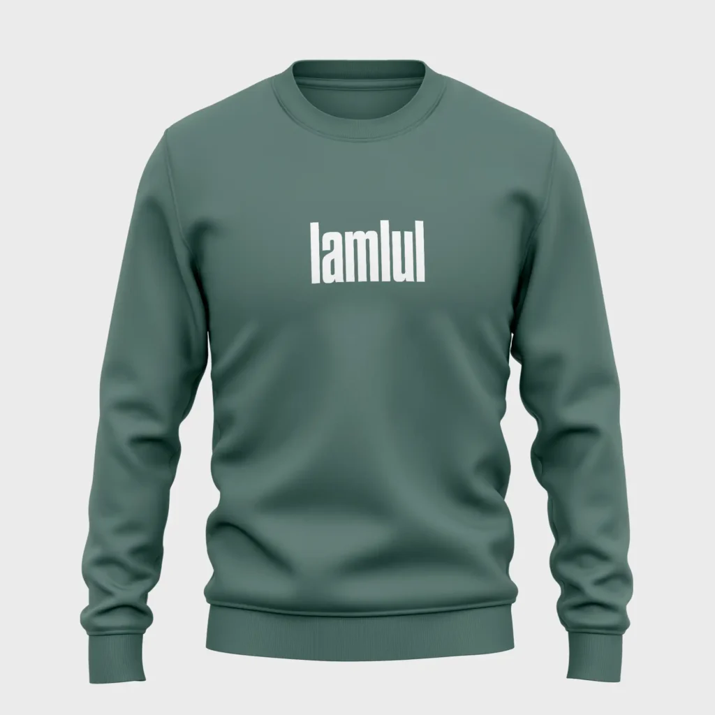 Groene trui met grappige opdruk 'lamlul' in witte tekst
