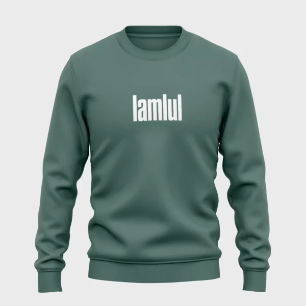 Groene trui met grappige opdruk 'lamlul' in witte tekst