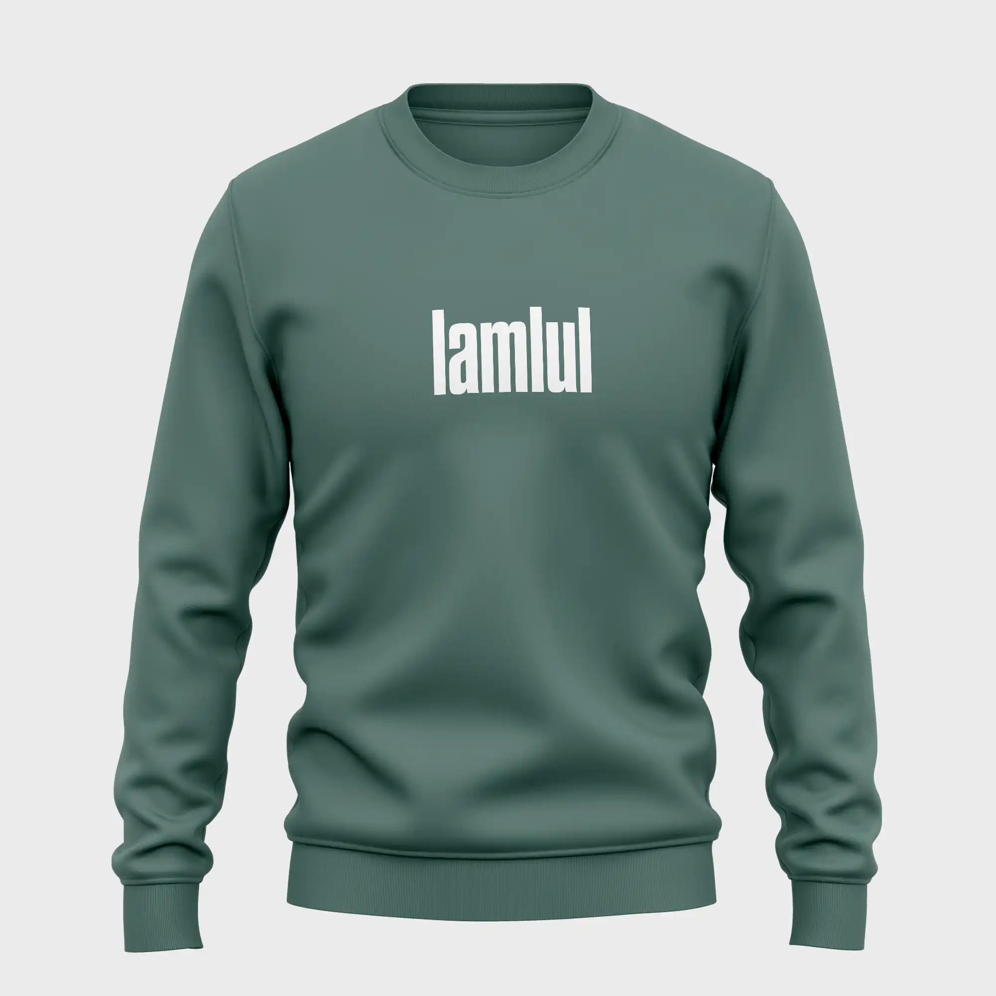 Groene trui met grappige opdruk 'lamlul' in witte tekst