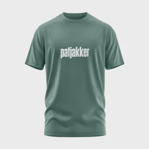 Groen t-shirt met grappige opdruk 'patjakker' in witte tekst