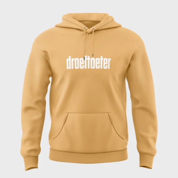 Gele hoodie met opdruk 'droeftoeter'