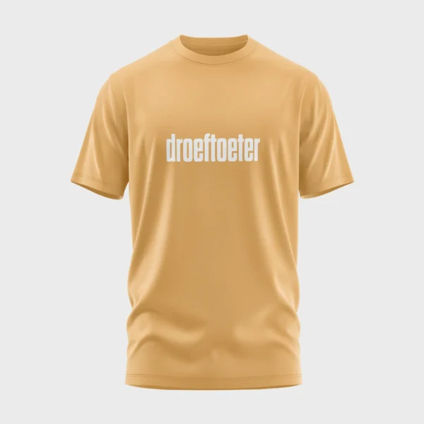 Geel t-shirt met opdruk 'droeftoeter'