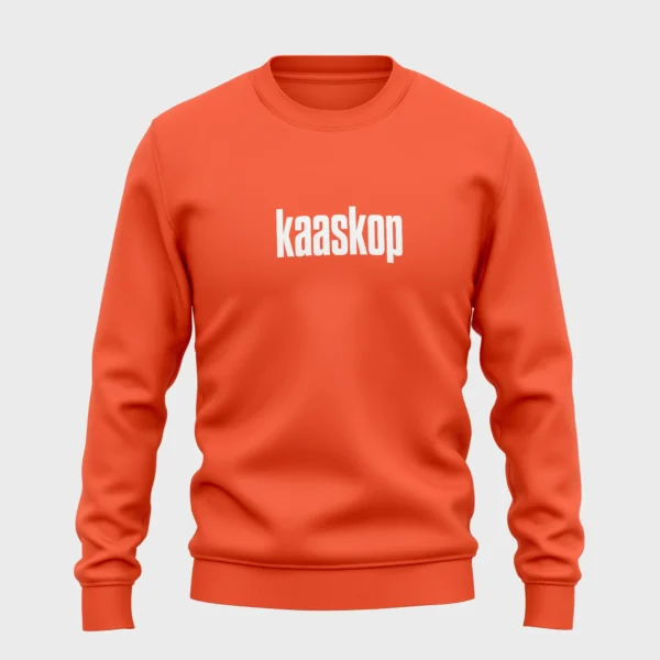 Oranje sweater met opdruk 'kaaskop' voor koningsdag
