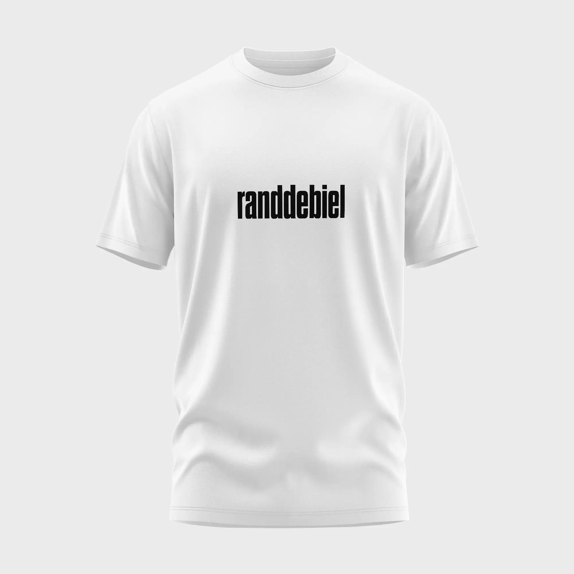 Grappig wit t-shirt met opdruk 'randdebiel'