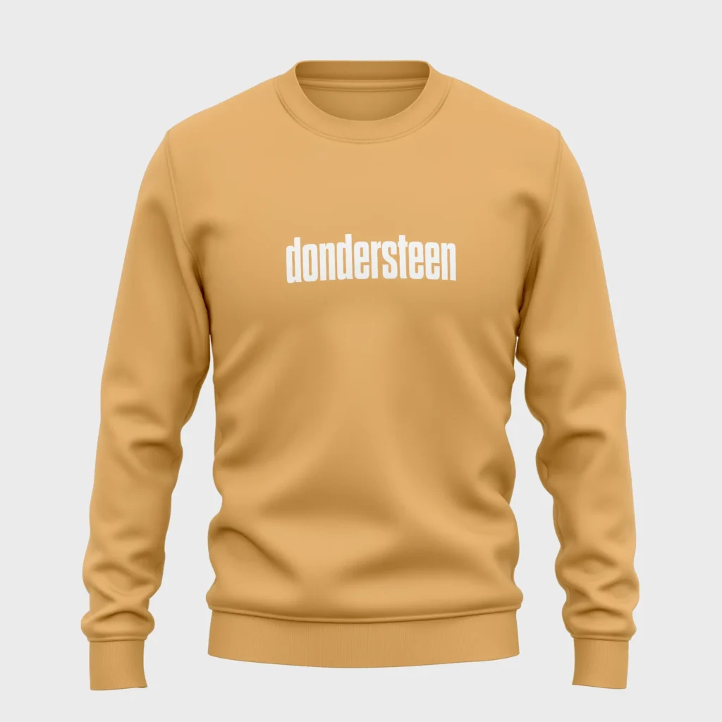 Grappige gele sweater met opdruk 'dondersteen'