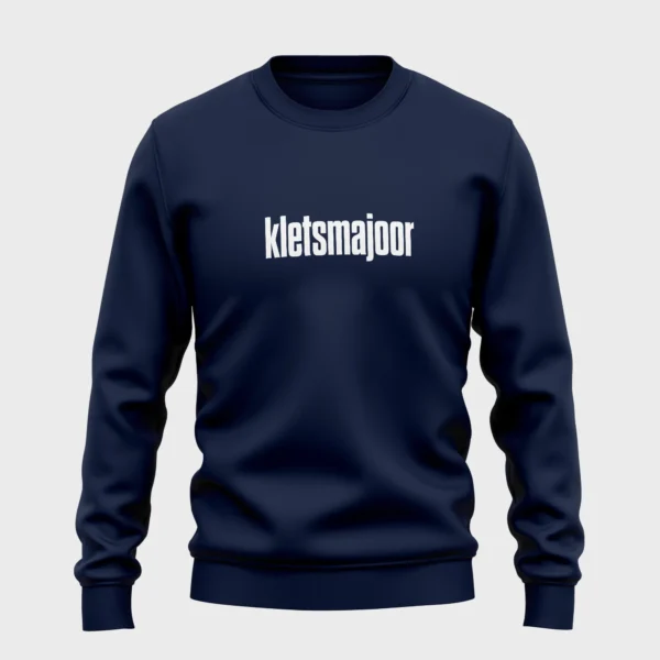 blauwe sweater met opdruk 'kletsmajoor'