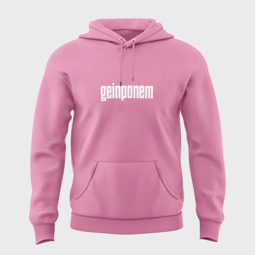 Roze hoodie met witte opdruk 'geinponem'