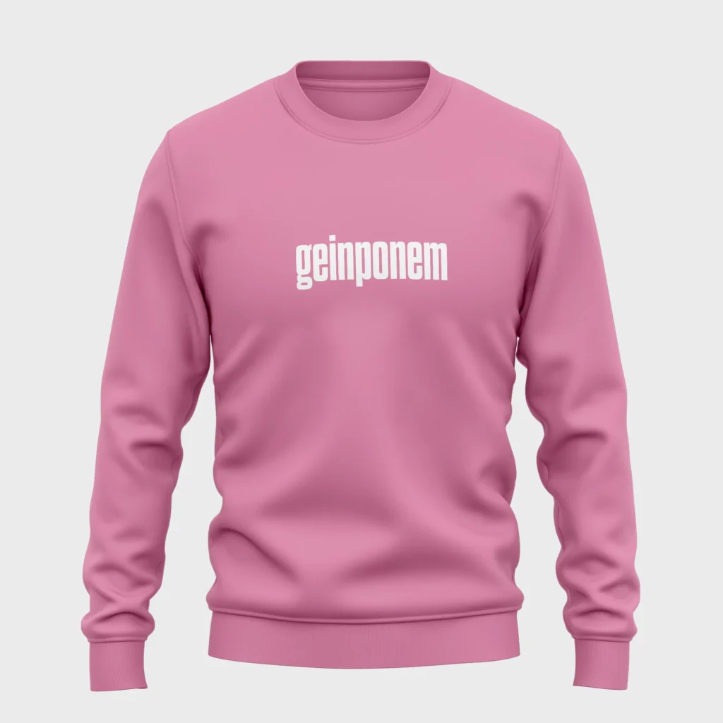 Roze sweater met witte opdruk 'geinponem'