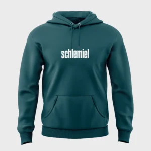 Groene hoodie met witte opdruk 'schlemiel'