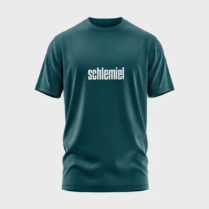 Groen t-shirt met witte opdruk 'schlemiel'